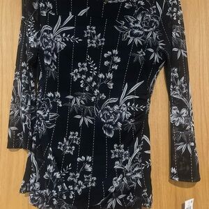 INC International Concepts Black and White Floral Blouse